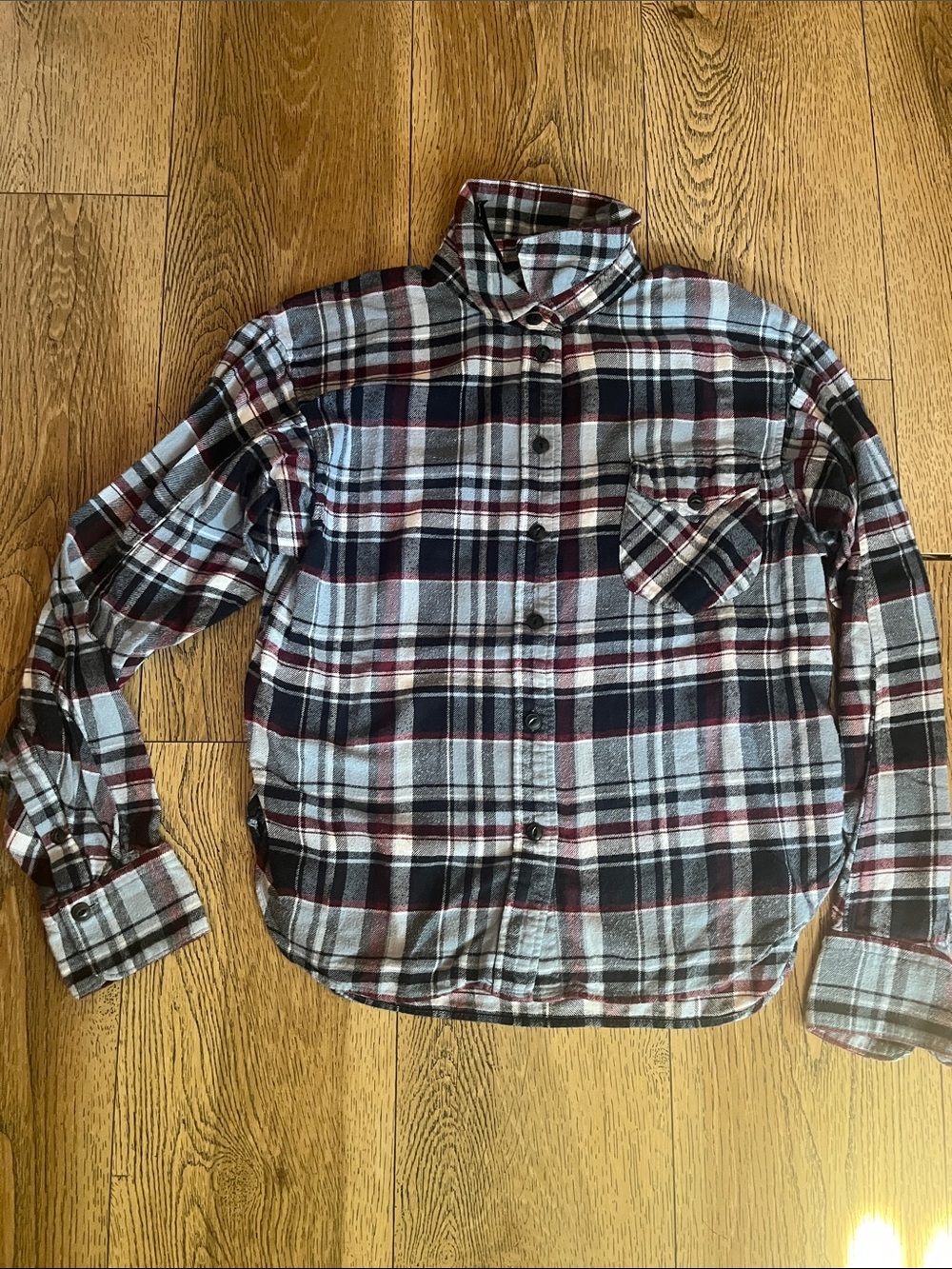 rag & bone Kids Plaid Button-Up Shirt in Black, White, and Burgundy
